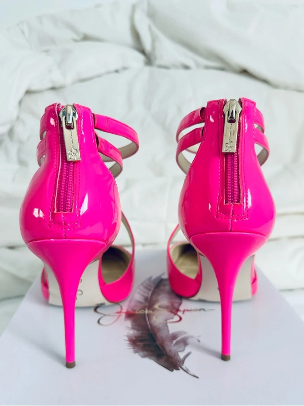 Jessica Simpson Hot Pink Patent Pointed Toe Strappy Stiletto Heels - Picture 5 of 13